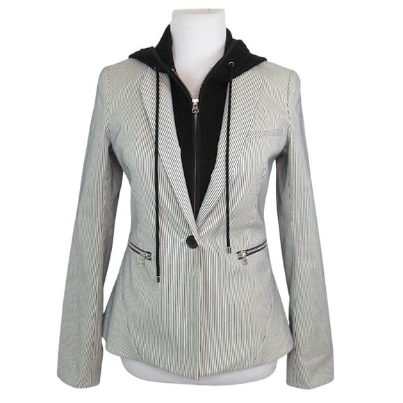 VERONICA BEARD Railroad Striped Blazer Removable Knit Hoodie Dickey Women Size 4 - Picture 3 of 14